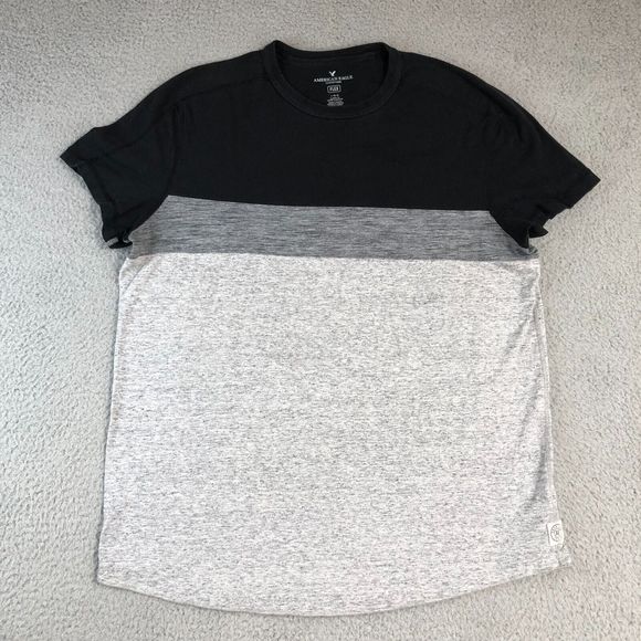 American Eagle Shirt Mens Large Gray Black Classic Fit Preppy Normcore Crew Neck - Picture 1 of 6